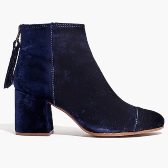 Madewell The Jillian Boot Velvet Heeled Booties Midnight Blue 6.5 - Picture 1 of 7